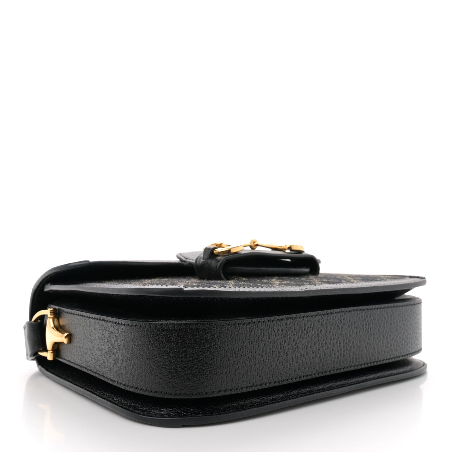 Gucci Jacquard Black Denim GG Monogram Textured Dollar Calfskin Horsebit 1955 Shoulder Bag Black Ivory 4 of 12