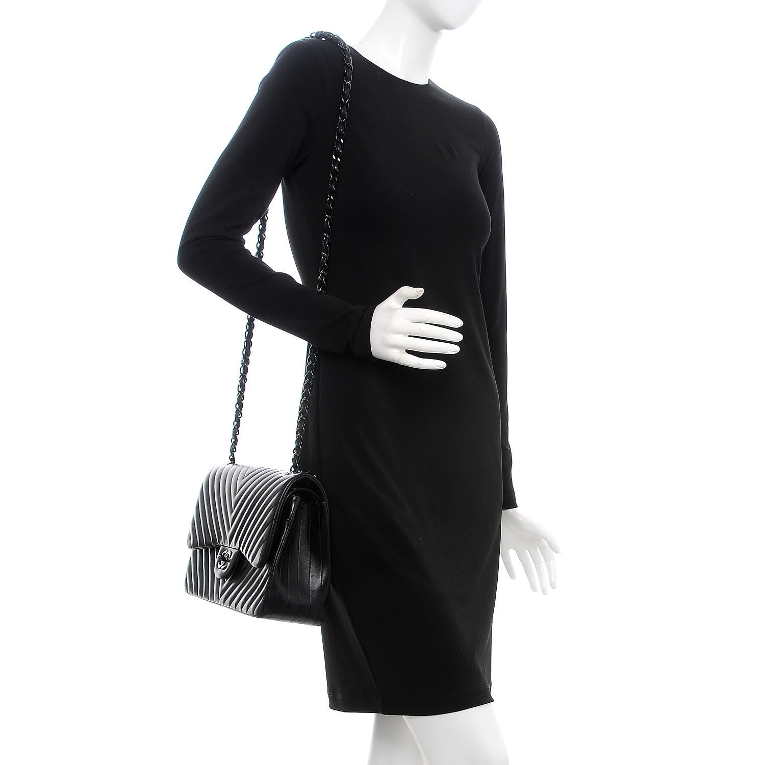 Chanel Lambskin Chevron Quilted Jumbo Double Flap So Black 2 of 9
