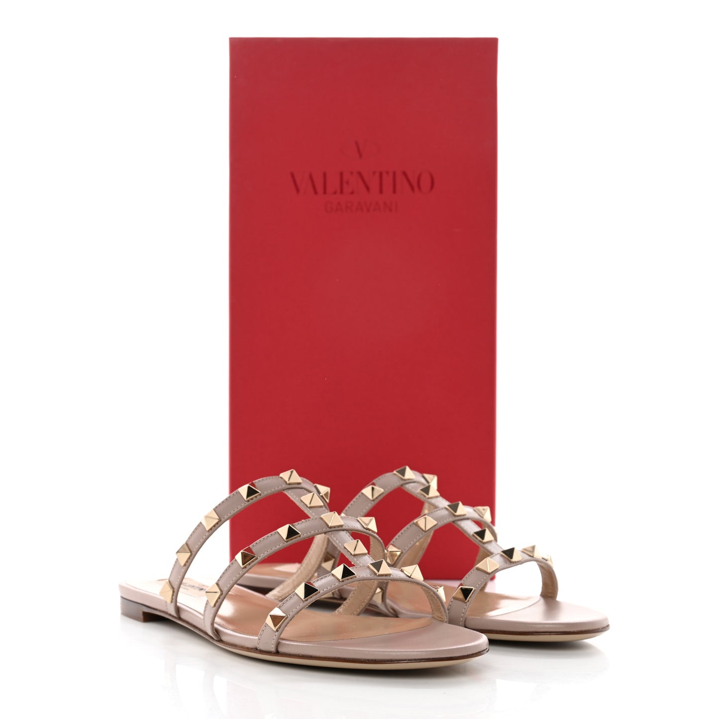 Nappa Rockstud Caged Flat Slide Sandals 35.5 Poudre