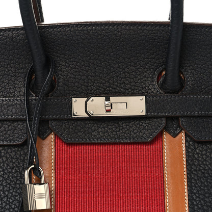 Hermes Fjord Barenia Crinoline Club Birkin 35 Bleu Indigo Fauve Rouge 8 of 12