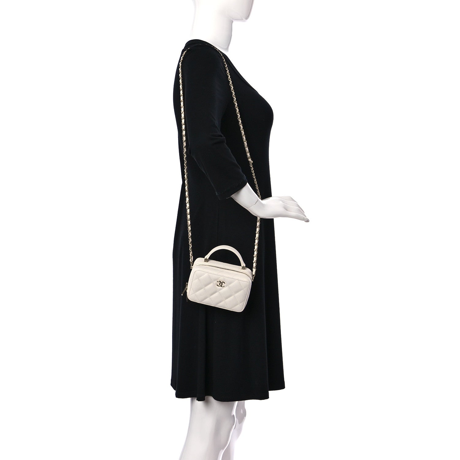 Chanel Caviar Quilted Small Top Handle Vanity Case White 3 of 11