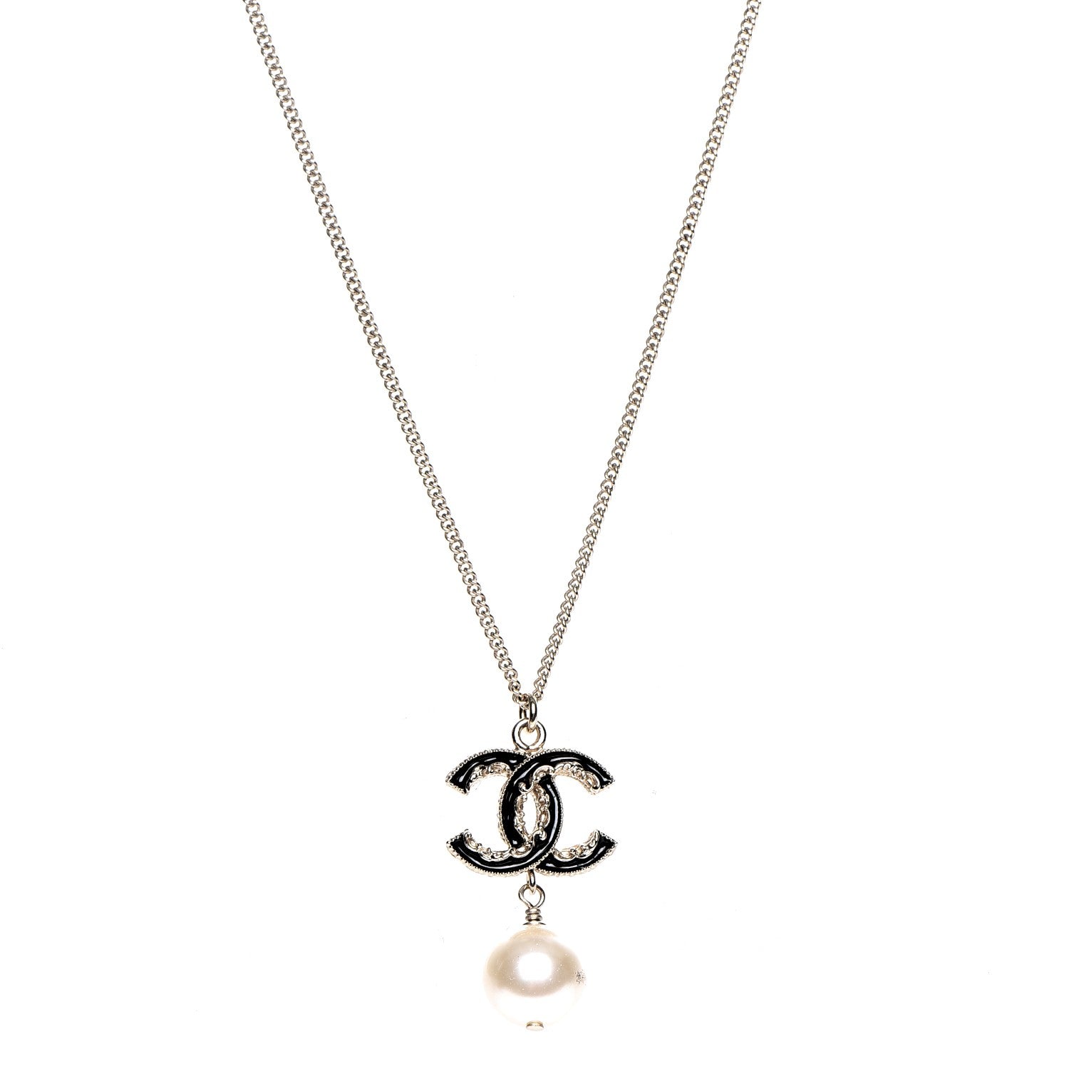 Chanel Enamel CC Baroque Pearl Drop Necklace Black Gold 1 of 6