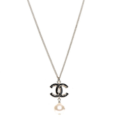 Chanel Enamel CC Baroque Pearl Drop Necklace Black Gold 1 of 6