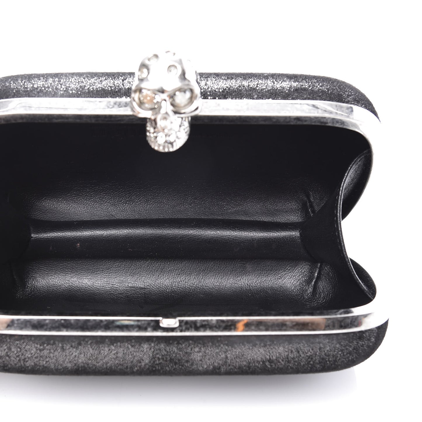 Metallic Suede Skull Box Clutch Black