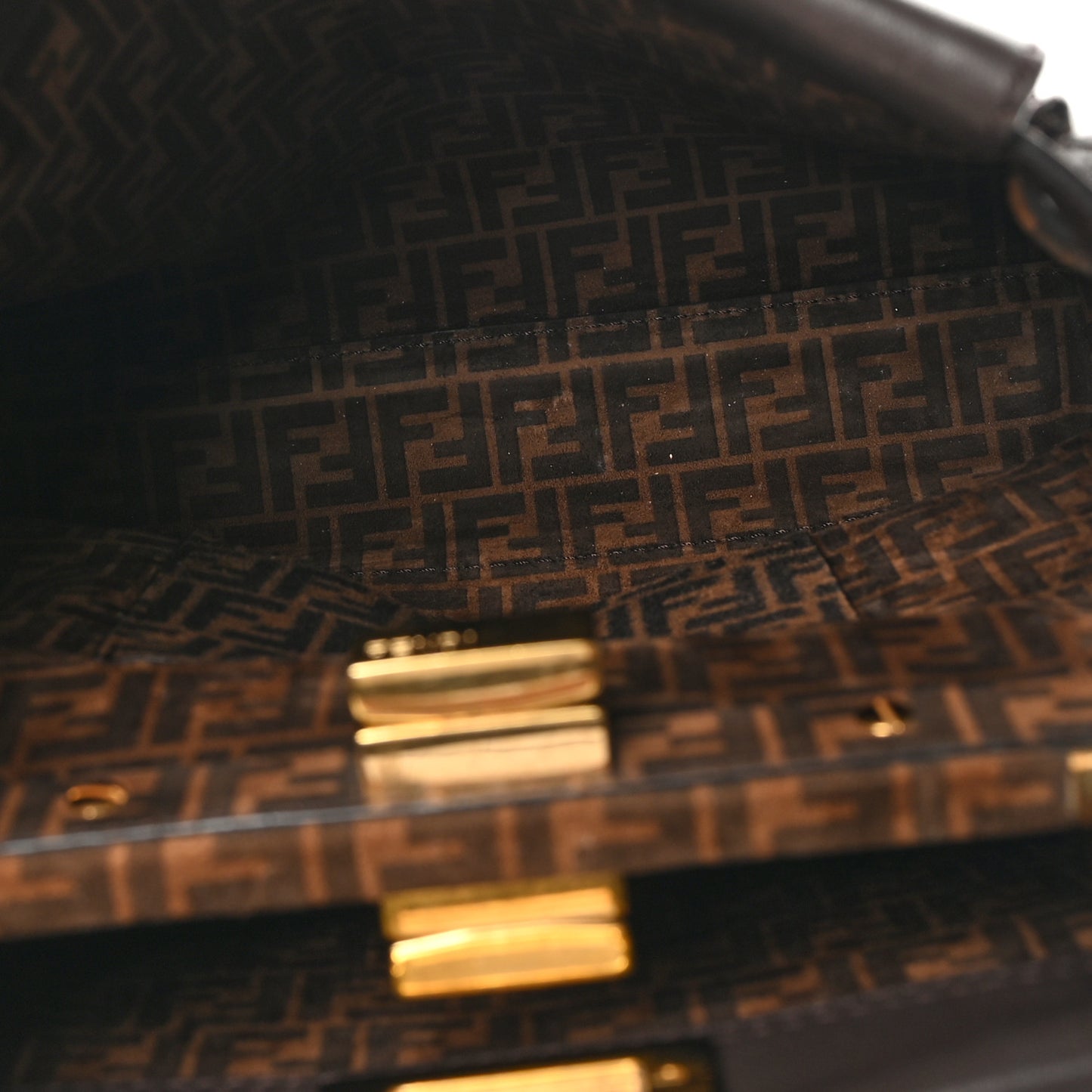 Vitello Seta Suede FF Mini Peekaboo Iconic Satchel Chocolate Sigaro Marrone