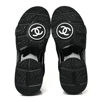 Chanel Nylon Calfskin Suede CC Sneakers 38 Black 5 of 9