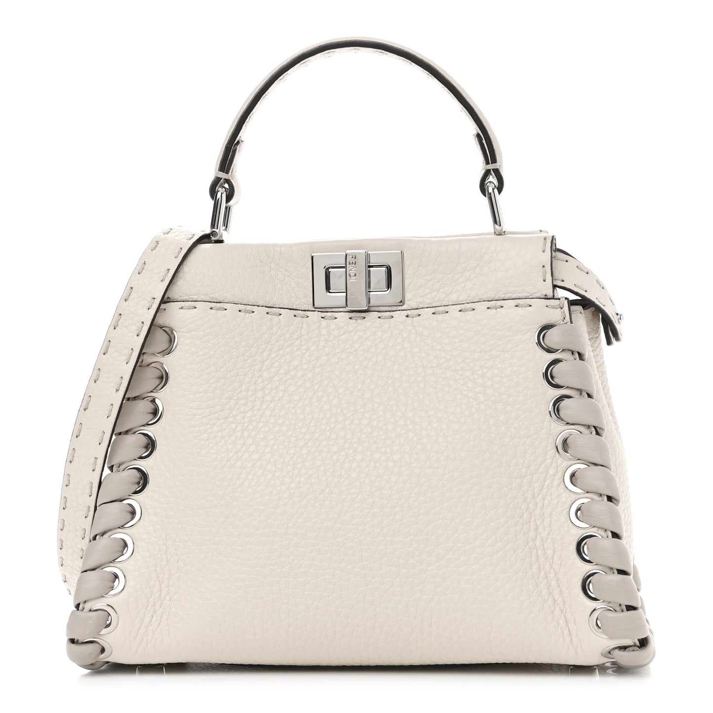 Cuoio Romano Selleria Vitello Dolce Lace Up Mini Peekaboo Iconic Satchel Camelia Milk Grigio Polvere