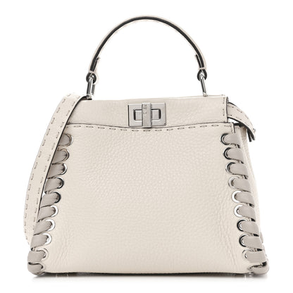 Fendi Cuoio Romano Selleria Vitello Dolce Lace Up Mini Peekaboo Iconic Satchel Camelia Milk Grigio Polvere 1 of 10