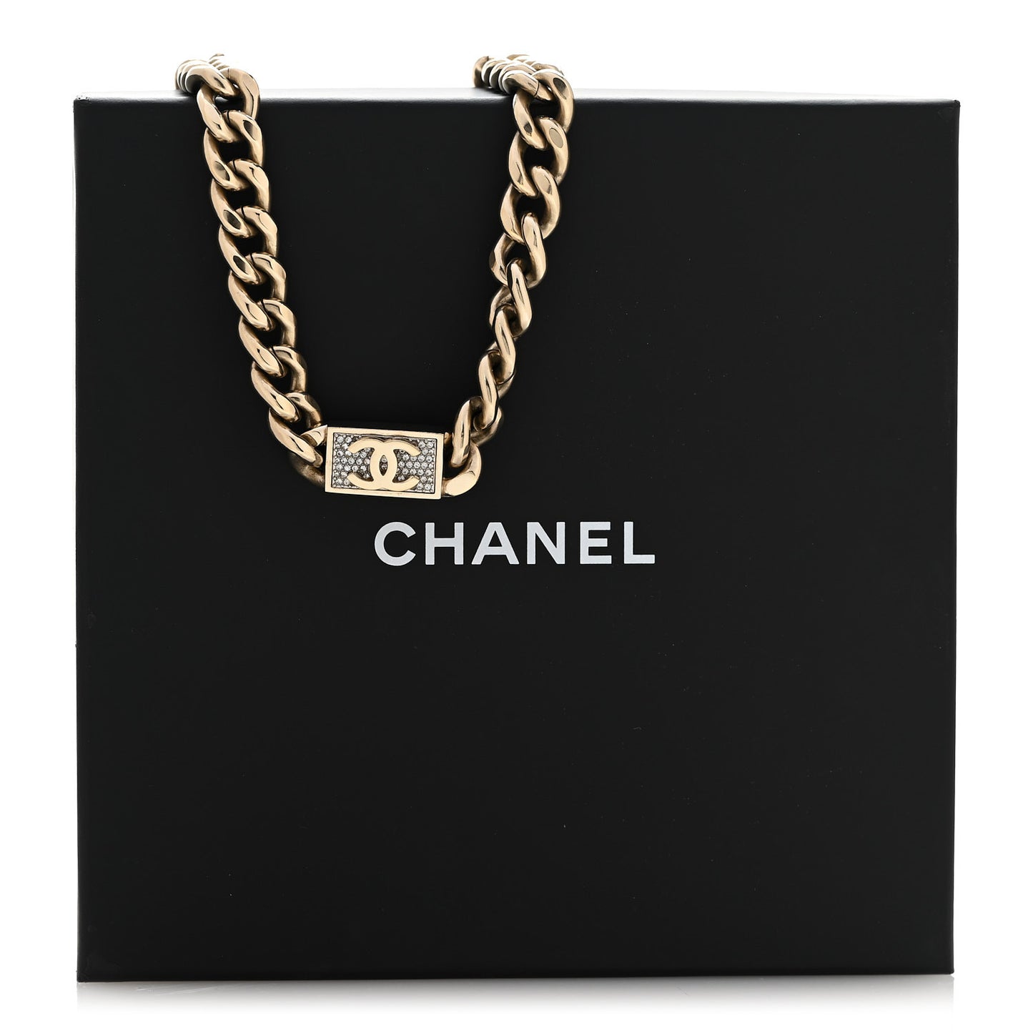Crystal CC Chain Link Choker Necklace Gold