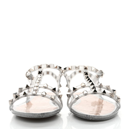 Valentino Garavani PVC Jelly Glitter Rockstud Caged Sandals 38 SIlver 2 of 8