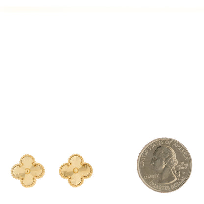 Van Cleef & Arpels 18K Yellow Gold Guilloche Vintage Alhambra Earrings 3 of 5