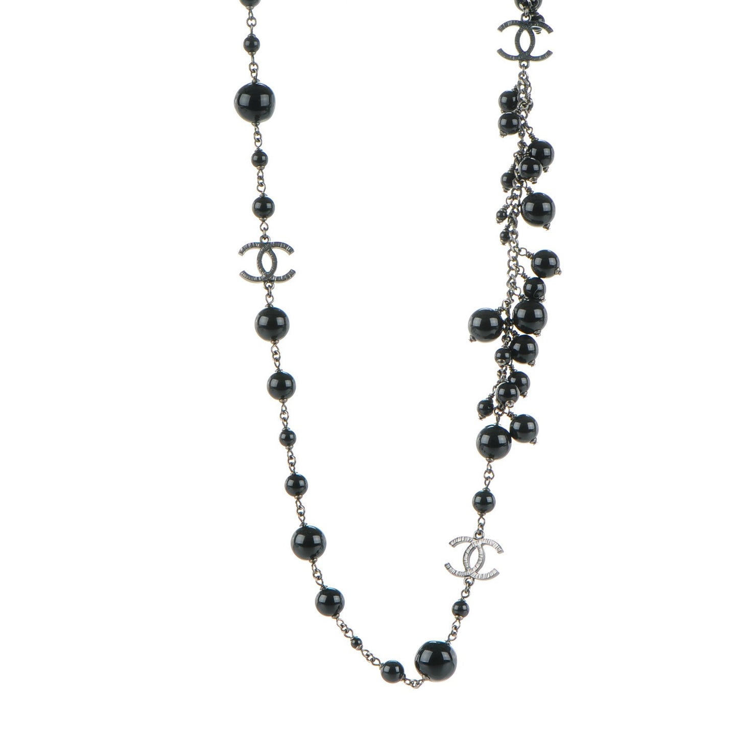 Ruthenium Beaded CC Long Necklace Black