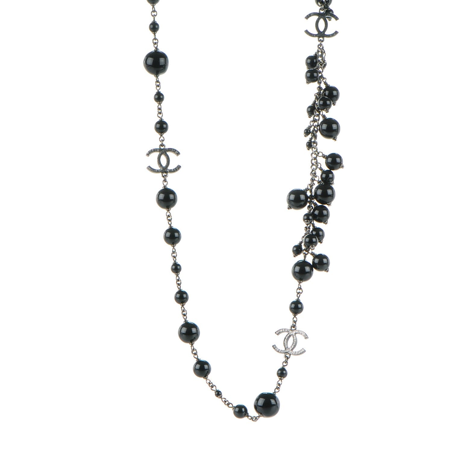 Chanel Ruthenium Beaded CC Long Necklace Black 1 of 5