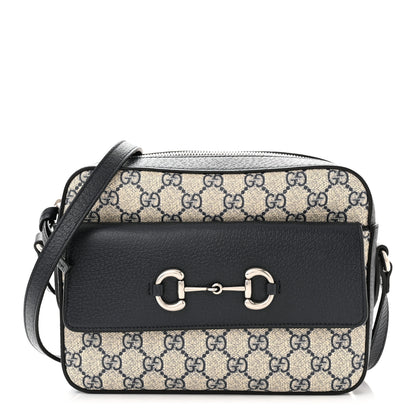 Gucci GG Supreme Monogram Textured Dollar Calfskin Small Horsebit 1955 Shoulder Bag Beige Blue 1 of 10