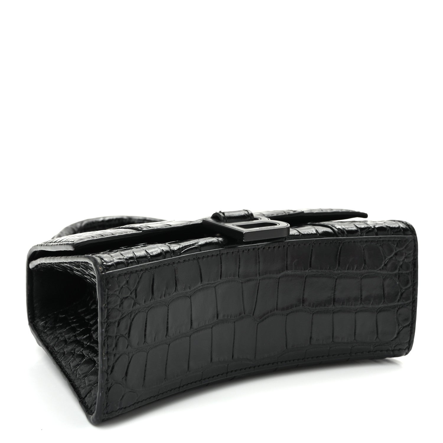 Balenciaga Shiny Calfskin Monochrome Crocodile Embossed Hourglass Top Handle Bag XS Black 4 of 10