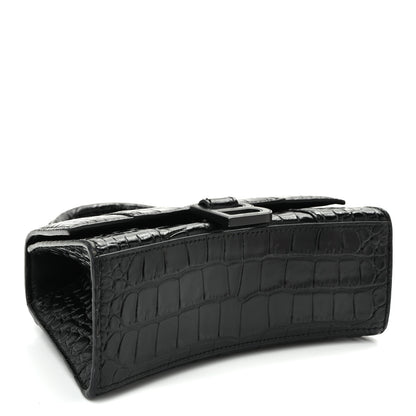 Balenciaga Shiny Calfskin Monochrome Crocodile Embossed Hourglass Top Handle Bag XS Black 4 of 10