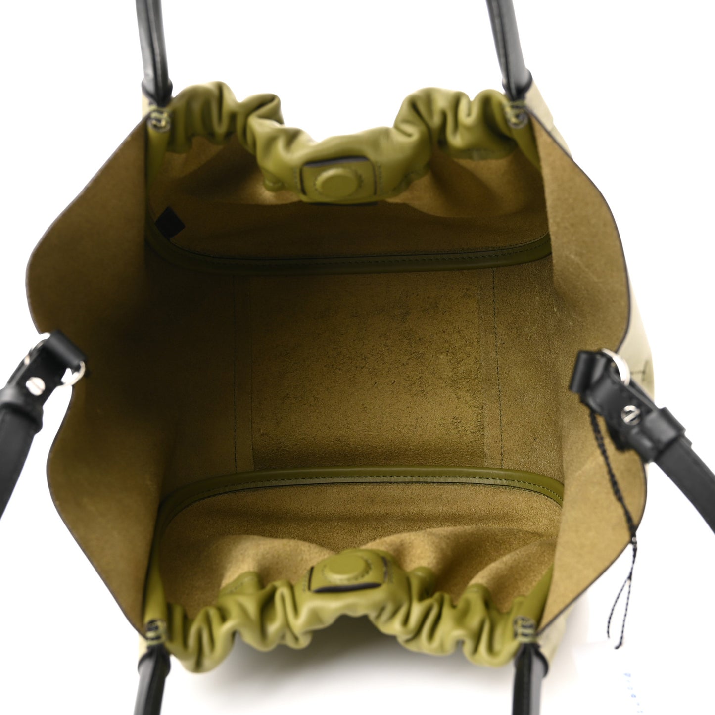 Calfskin Suede Large Ruched Tote Moss