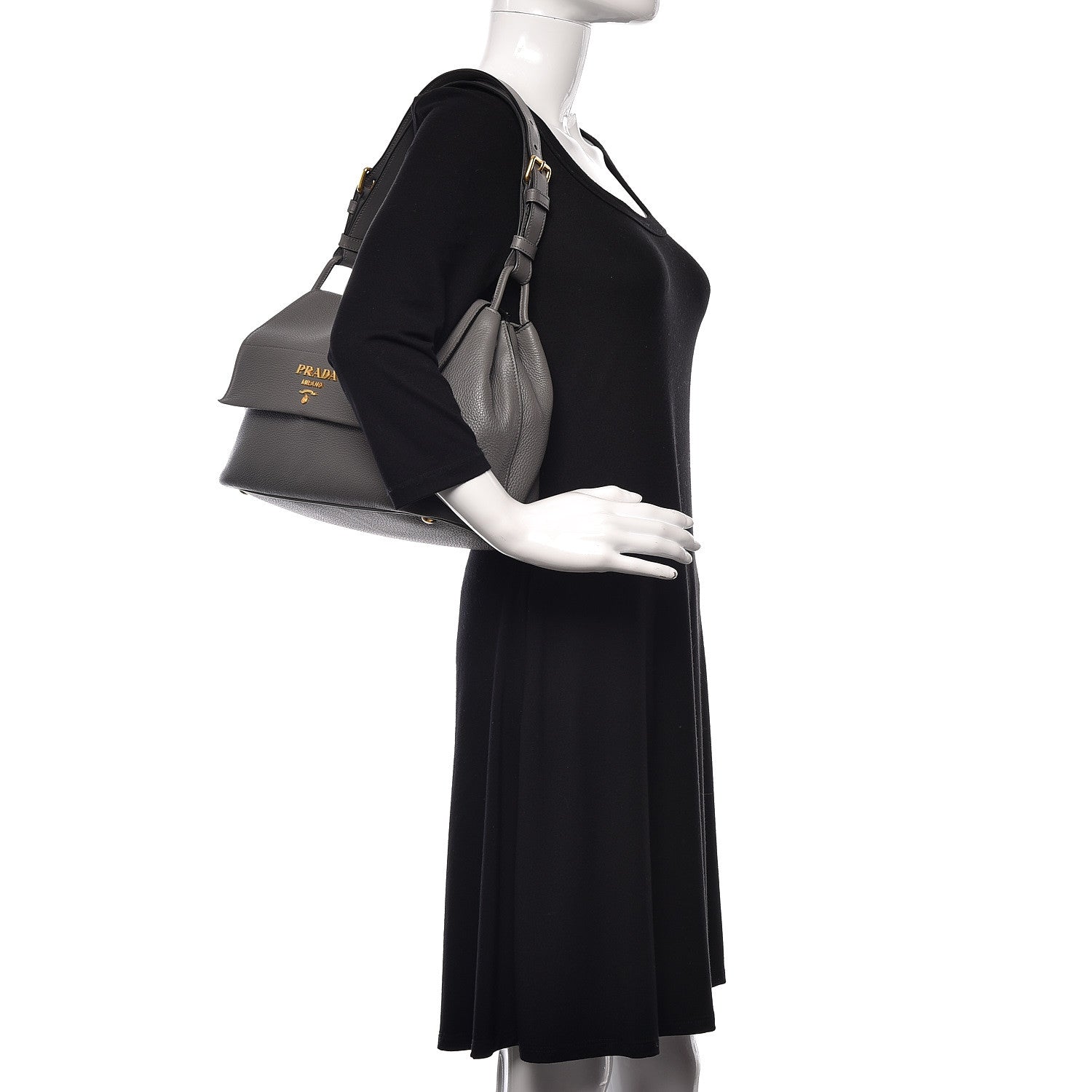 Prada Vitello Daino Flap Shoulder Bag Marmo 2 of 12