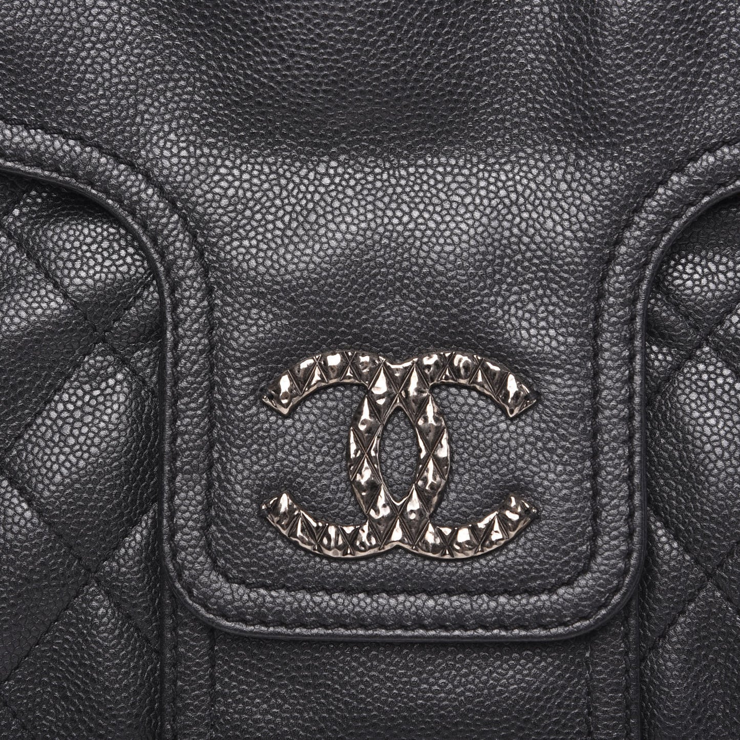 Glazed Caviar Coco Rider Flap Hobo Dark Grey