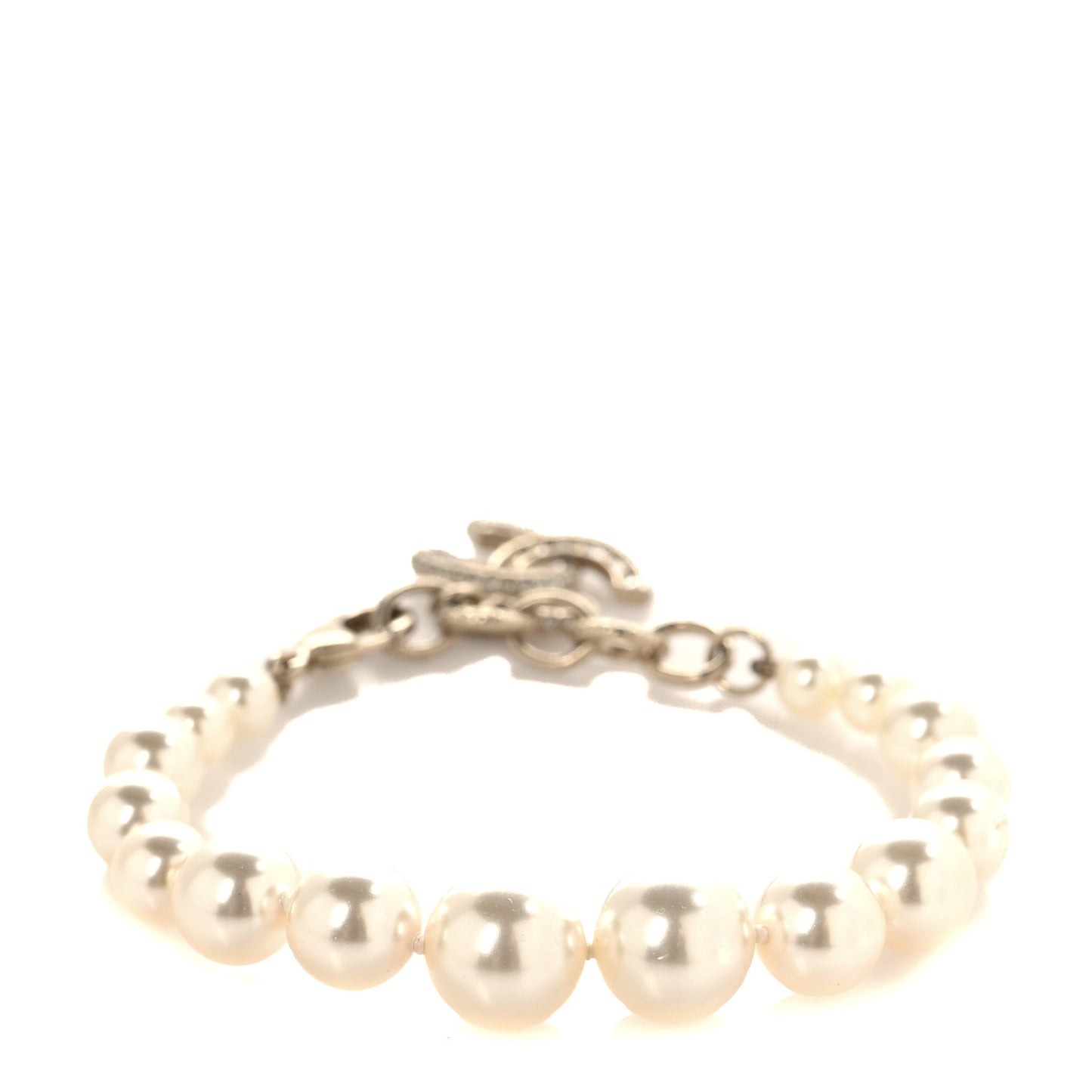 Graduated Pearl Crystal CC Bracelet Gold