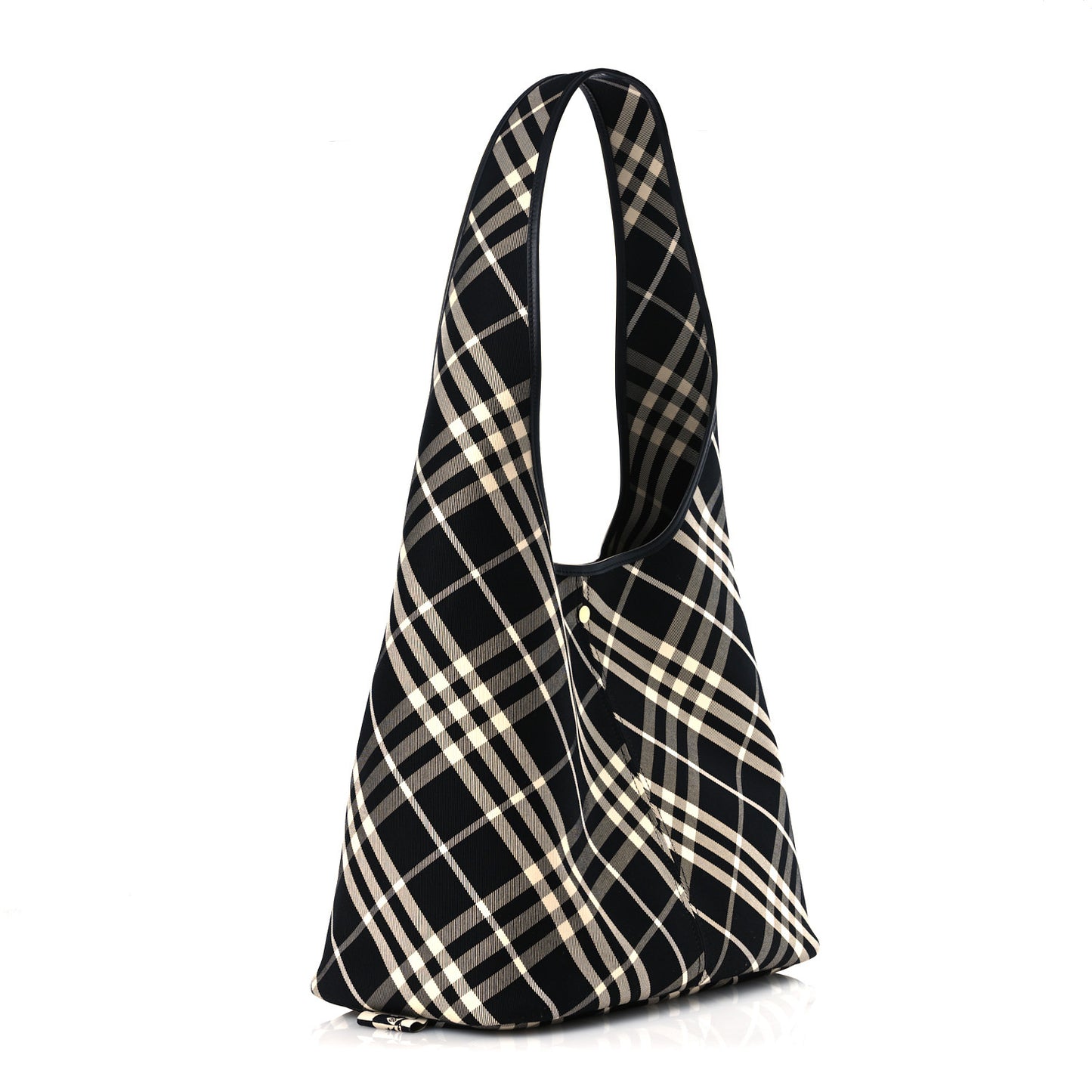 Canvas Check Large Shoulder Bag Black Calico
