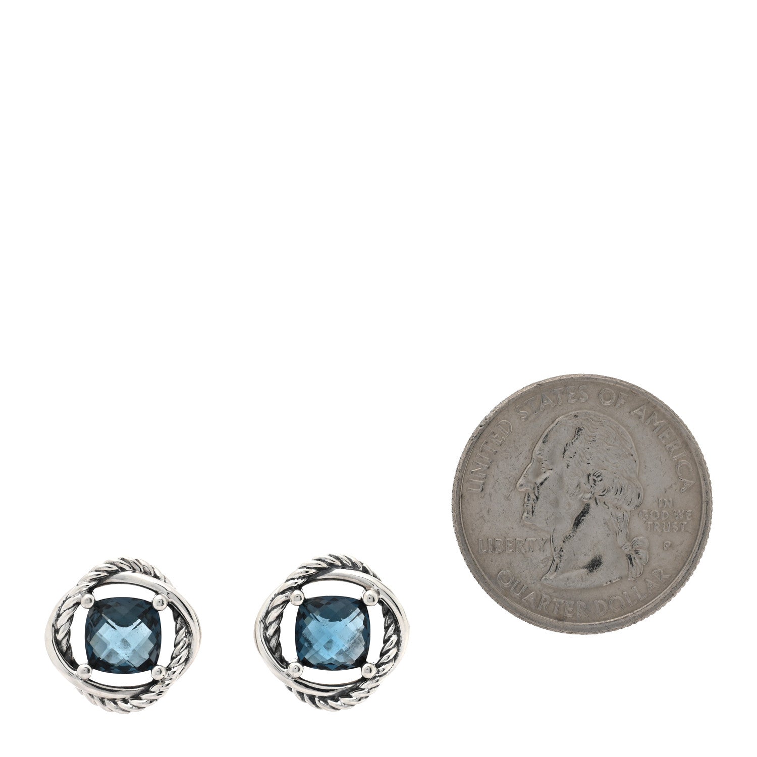 David Yurman Sterling Silver Hampton Blue Topaz 7mm Infinity Earrings 2 of 4