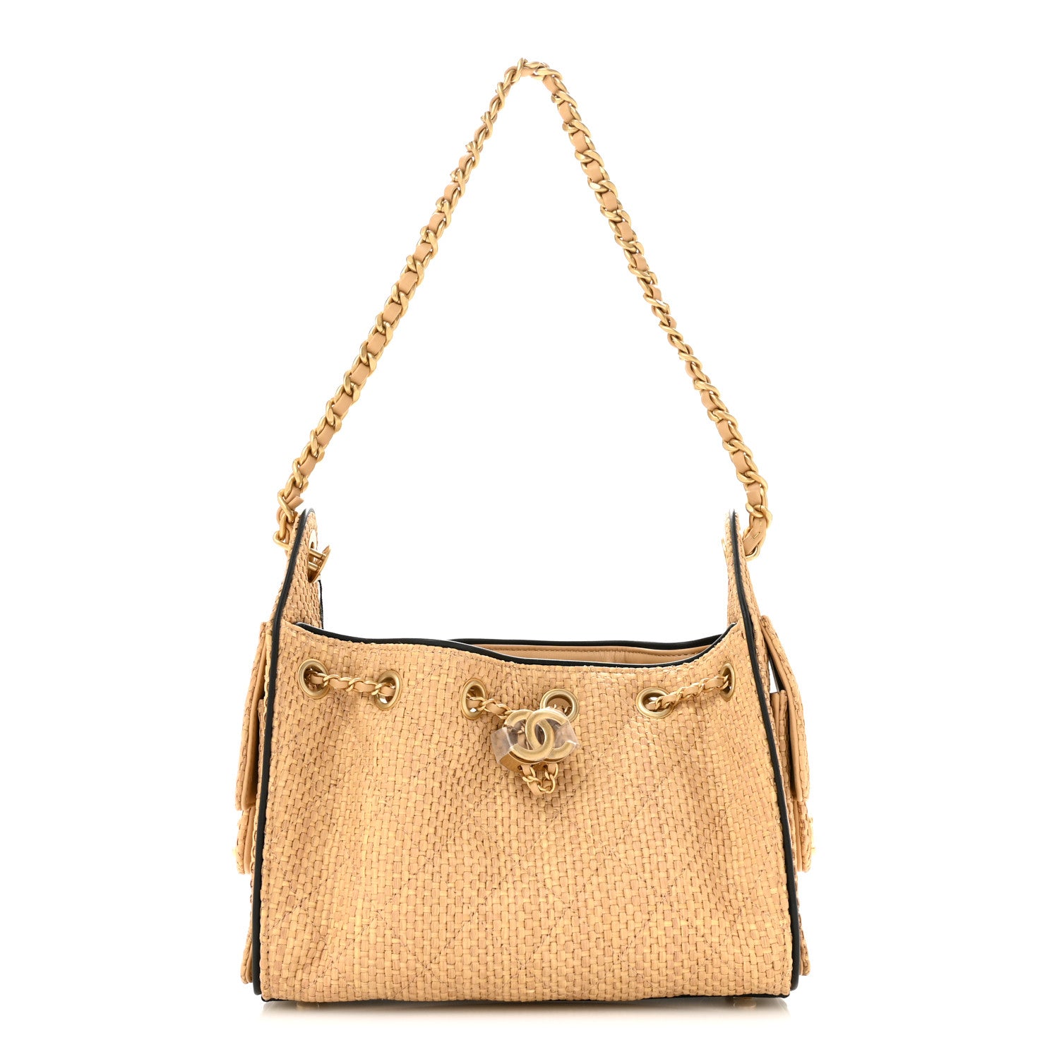 Chanel Braided Raffia Calfskin Quilted Mini Chanel 25 Handbag Beige Black 1 of 10