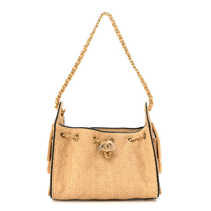 Chanel Braided Raffia Calfskin Quilted Mini Chanel 25 Handbag Beige Black 1 of 10