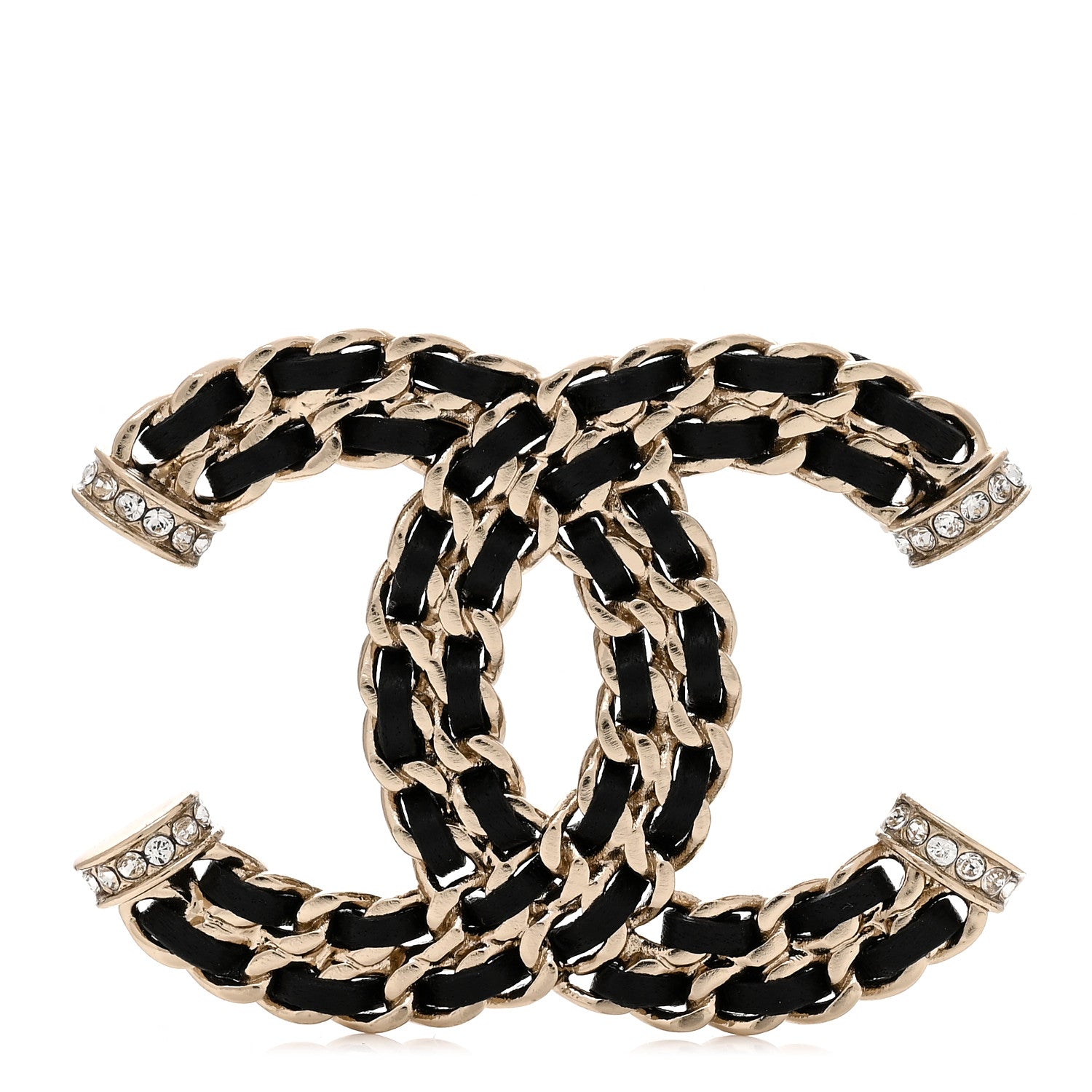 Chanel Lambskin Crystal CC Chain Brooch Black Gold 1 of 3