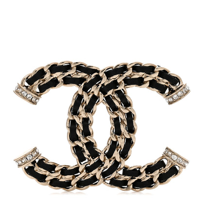 Chanel Lambskin Crystal CC Chain Brooch Black Gold 1 of 3