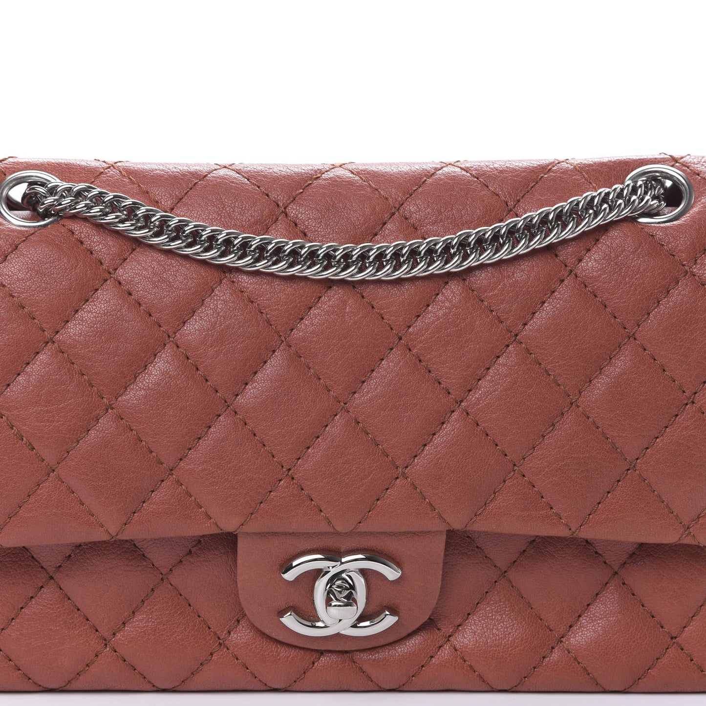Glazed Lambskin Quilted Medium Double Flap Bijoux Chain Dark Orange
