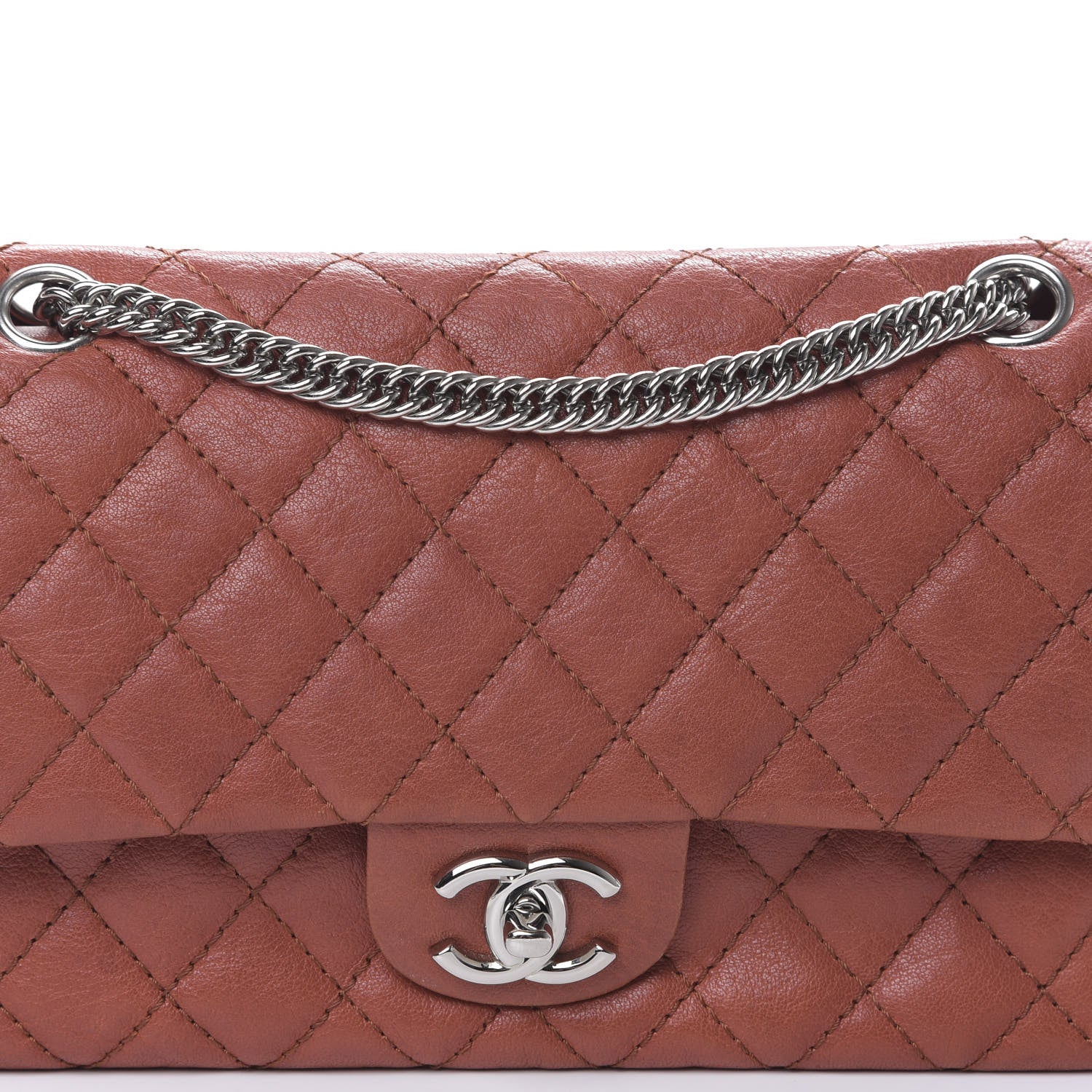 Chanel Glazed Lambskin Quilted Medium Double Flap Bijoux Chain Dark Orange 9 of 9