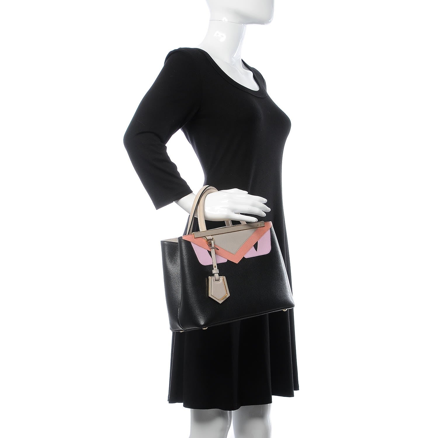 Fendi Vitello Elite Monster Petite 2Jours Tote Multicolor Black Grigio Polvere Multicolor 2 of 10