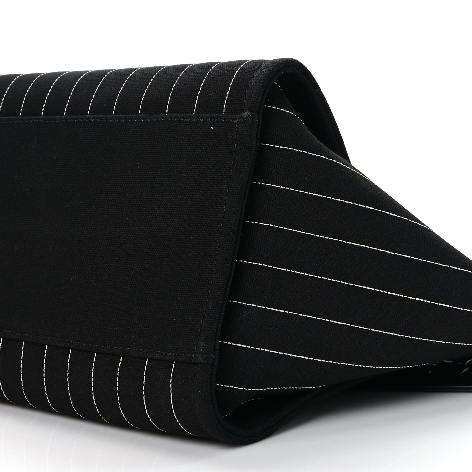 Chanel Canvas Calfskin Striped Medium Deauville Tote Black White 10 of 10
