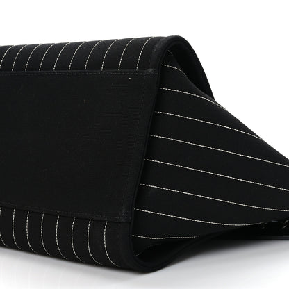 Chanel Canvas Calfskin Striped Medium Deauville Tote Black White 10 of 10