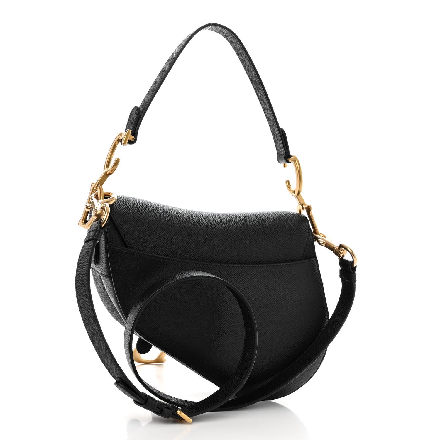 Christian Dior Grained Calfskin Saddle Bag With Strap Black 2 of 8