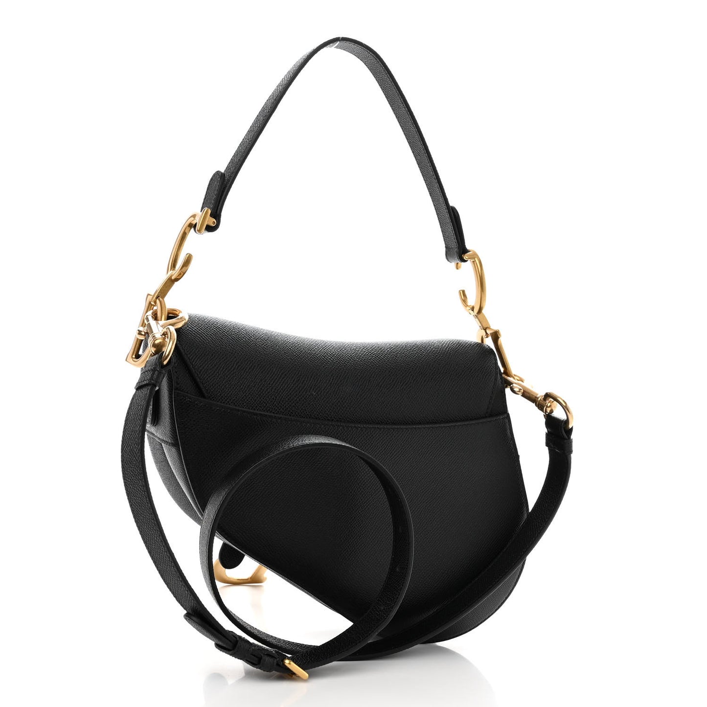 Grained Calfskin Saddle Bag With Strap Black