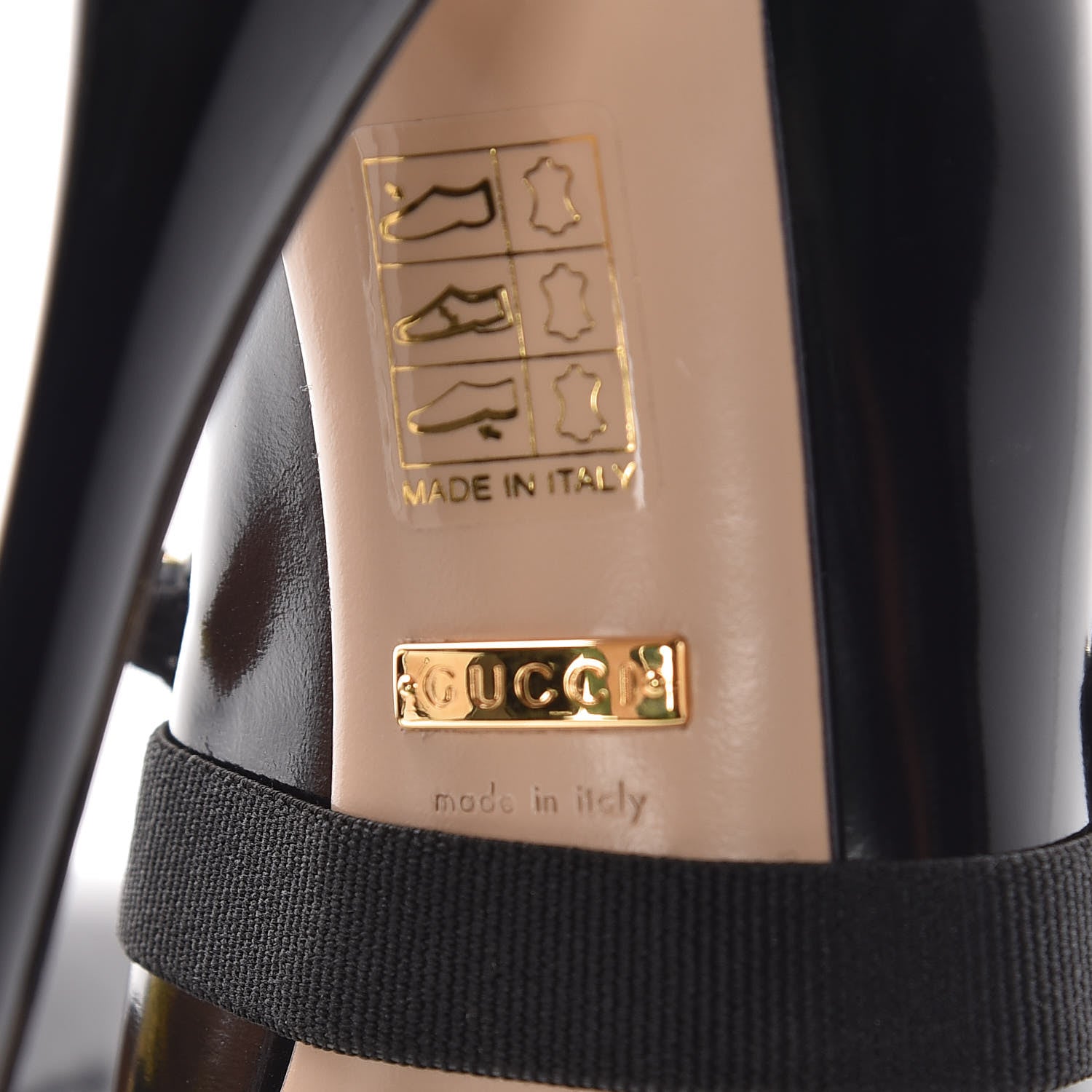 Gucci Polished Calfskin Removable Bee Elaisa Platform High Heel Pumps 37 Black 10 of 12