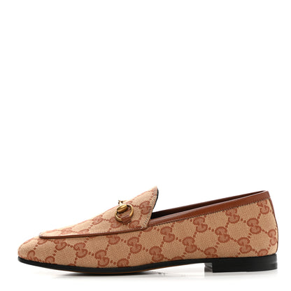 Gucci Canvas GG Monogram Horsebit Womens Jordaan Loafers 37 Beige Ruggine Rust 1 of 9