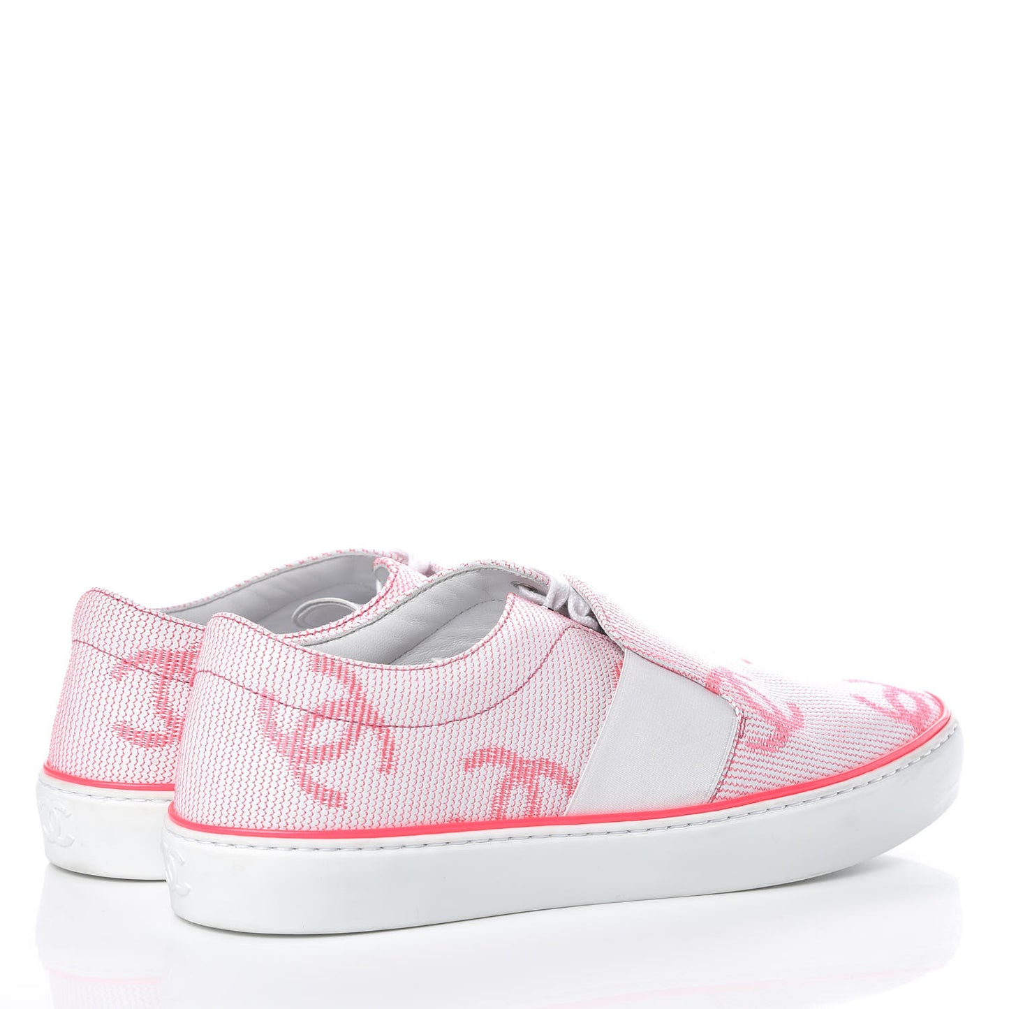 Embroidered Calfskin Womens CC Sneakers 38.5 White Fluo Pink