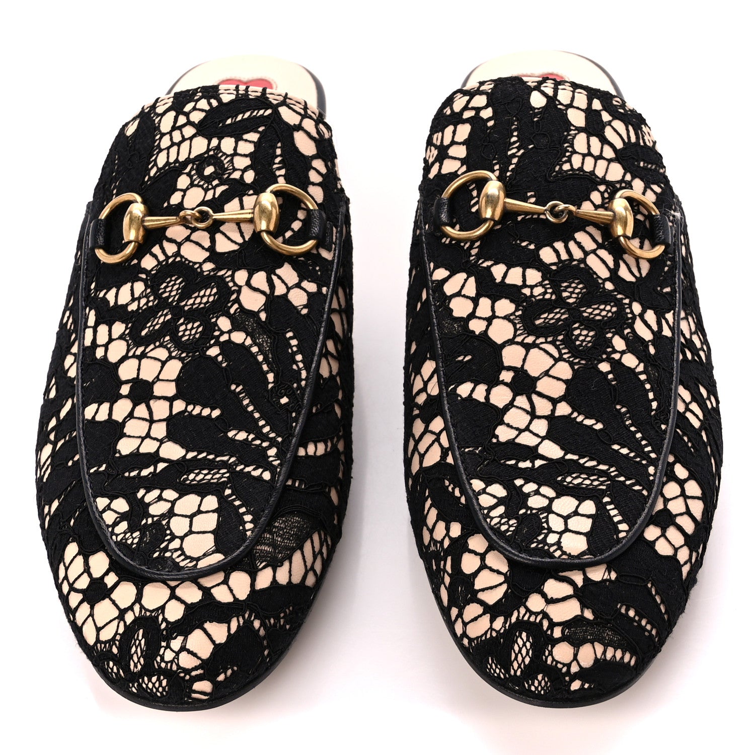 Gucci Lace Malaga Kid Womens Princetown Slippers 36 Black Skin Rose 2 of 8