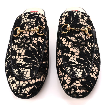 Gucci Lace Malaga Kid Womens Princetown Slippers 36 Black Skin Rose 2 of 8
