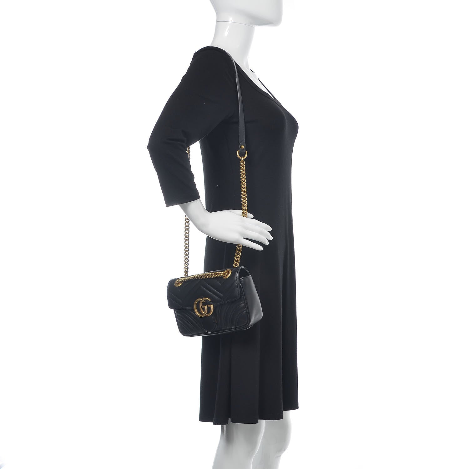 Gucci Calfskin Matelasse Mini GG Marmont Shoulder Bag Black 2 of 10