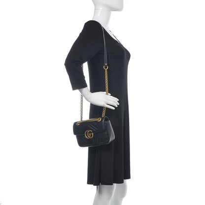 Gucci Calfskin Matelasse Mini GG Marmont Shoulder Bag Black 2 of 10