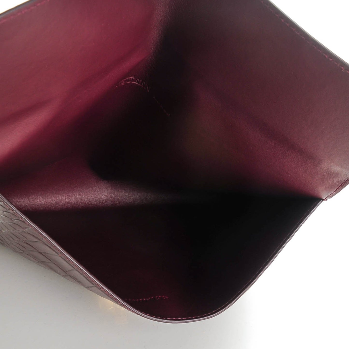 Calfskin Crocodile Embossed Skull Envelope Clutch Bordeaux