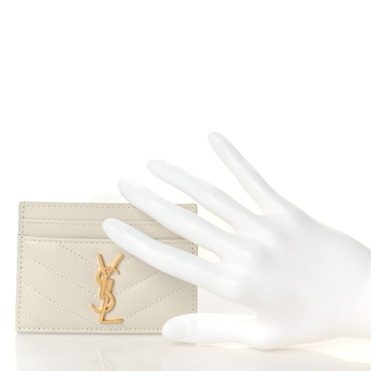 Saint Laurent Grain De Poudre Matelasse Chevron Monogram Credit Card Case Crema Soft 2 of 8