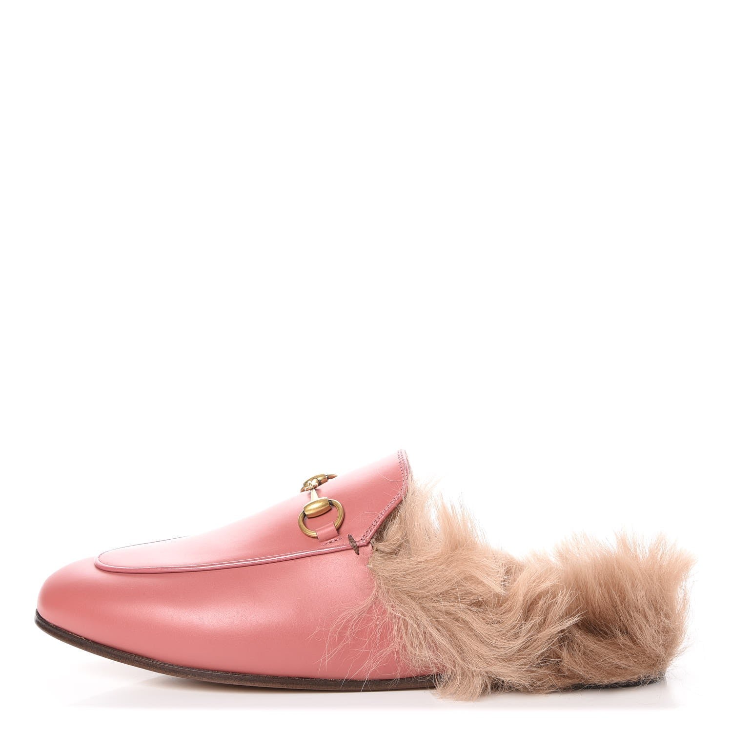 Gucci Calfskin Fur Womens Princetown Slippers 38.5 Lipstick Rose Natural 1 of 9