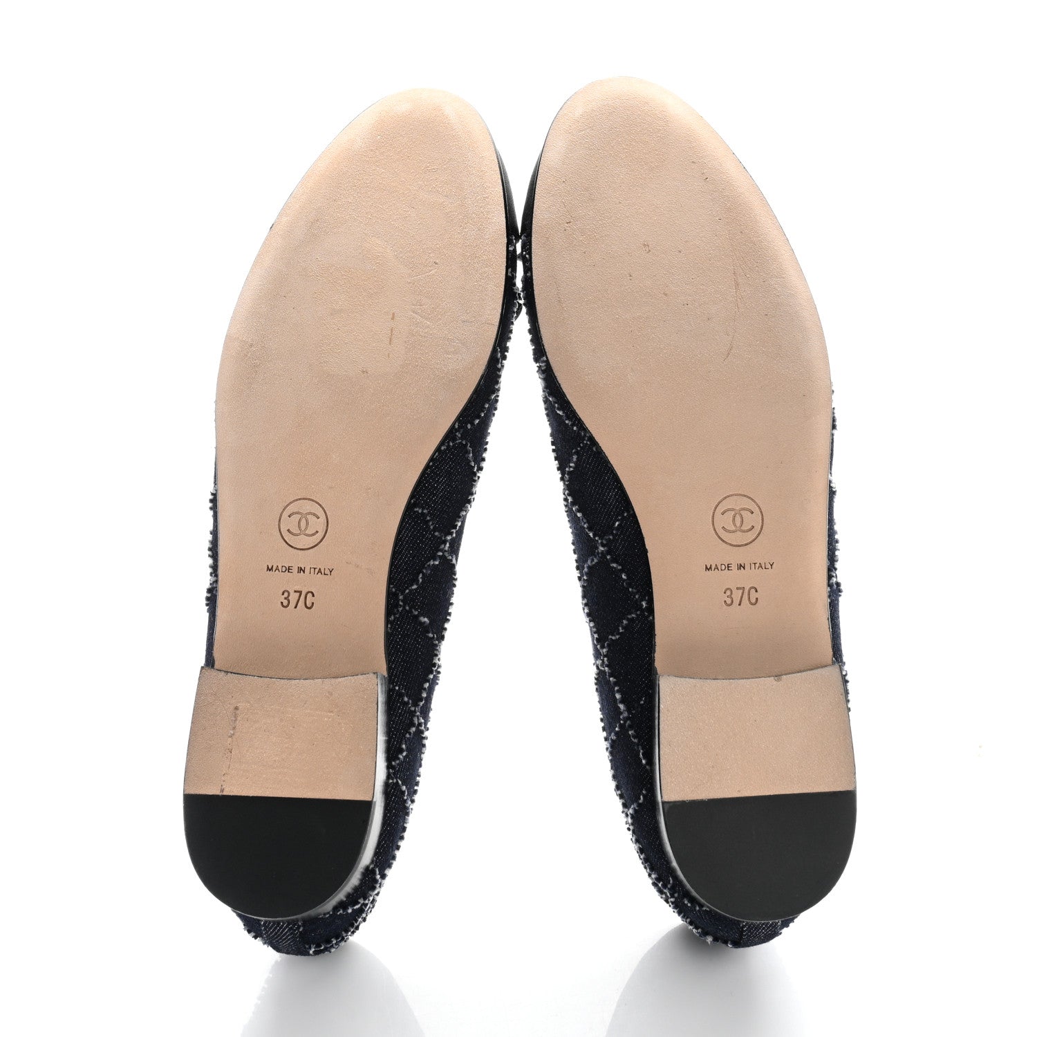 Chanel Denim Quilted Grosgrain Cap Toe Ballerina Flats 37 Dark Blue Black 6 of 9