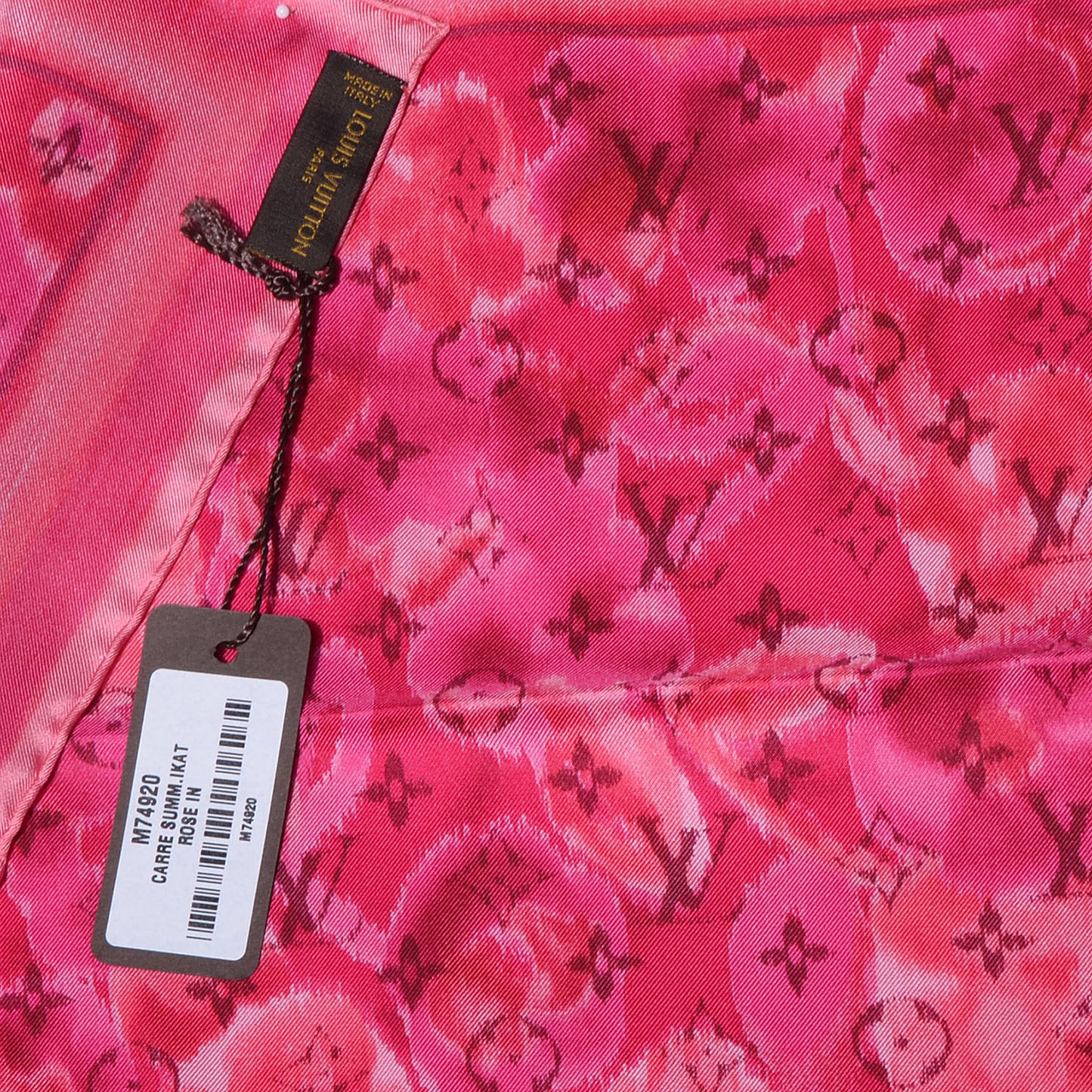 Silk Monogram Ikat Summer Square Scarf Rose Indien