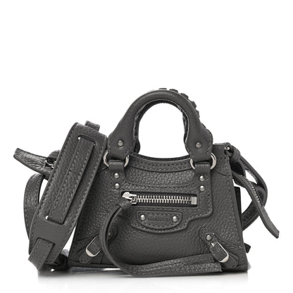 Balenciaga Grained Calfskin Neo Classic Silver Hardware Super Nano City Crossbody Dark Grey 1 of 9